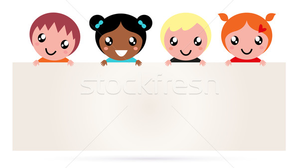 Foto stock: Multicultural · crianças · bandeira · assinar · isolado