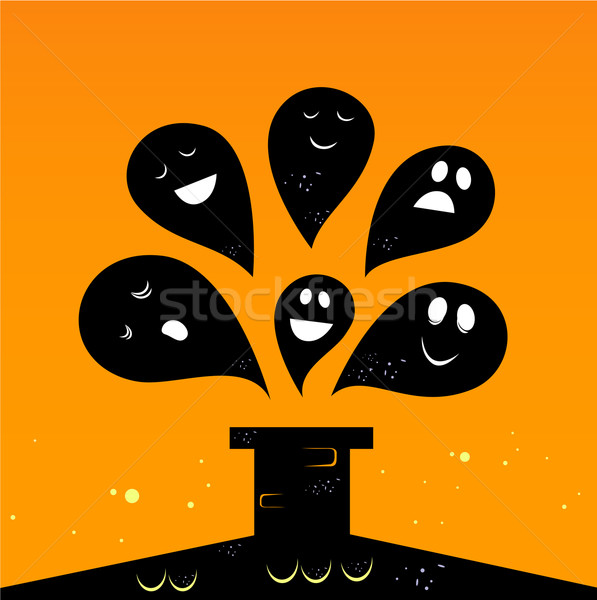 Stock photo: Retro Helloween ghost monsters during dark night - isolated on o