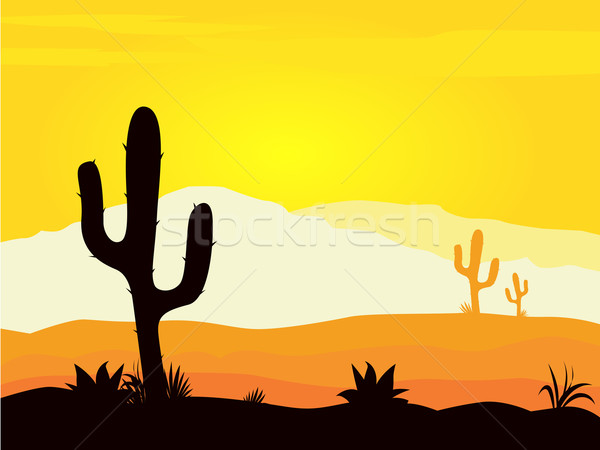 [[stock_photo]]: Mexique · désert · coucher · du · soleil · cactus · jaune · scène