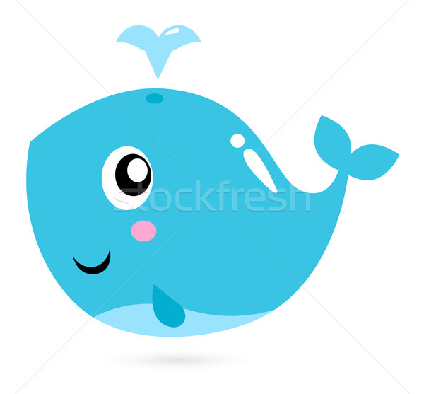 Albastru desen animat balenă izolat alb fericit Imagine de stoc © lordalea