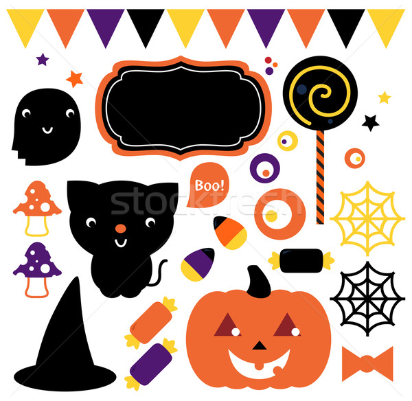 Stok fotoğraf: Halloween · parti · ayarlamak · yalıtılmış · beyaz · sevimli