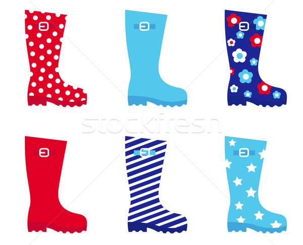 Fresh & colorful rubber wellington boots isolated on white Stock photo © lordalea