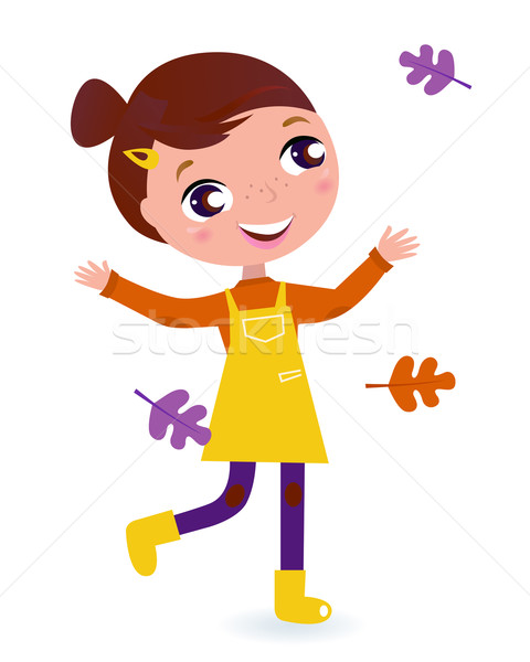 Cute running Child with Autumn Leaves isolated on white Stock photo © lordalea