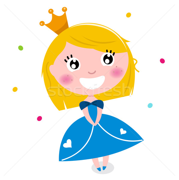 Drăguţ desen animat prinţesă izolat alb Imagine de stoc © lordalea