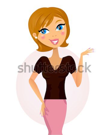 Gelukkig zakenvrouw tonen iets presentatie glimlachende vrouw Stockfoto © lordalea