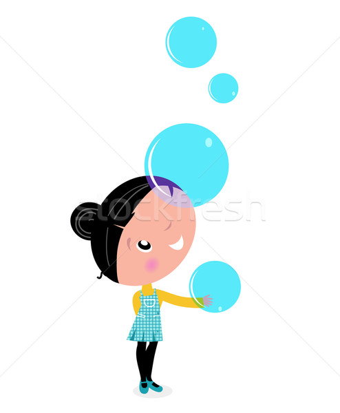 Little Girl playing with blue Soap Bubbles isolated on white
 Stock photo © lordalea