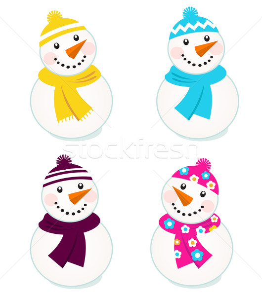 Cute colorful vector snowmen collection isolated on white Stock photo © lordalea