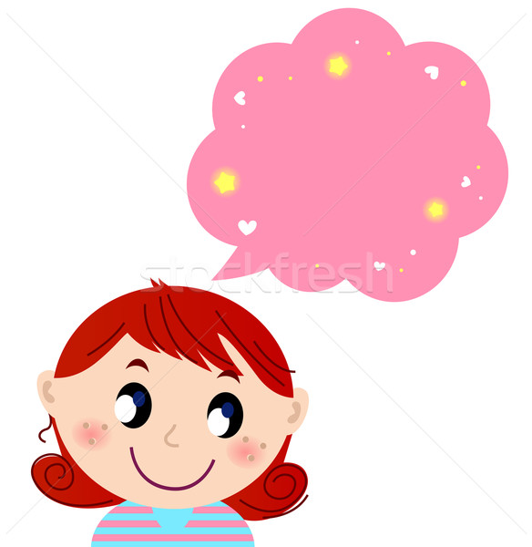 Stock photo: Little cute girl with pink dreaming bubble