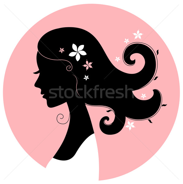 Romance girl floral silhouette in pink circle Stock photo © lordalea