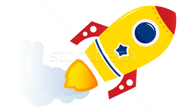Flying cartoon yellow rocket isolated on white  Stock photo © lordalea