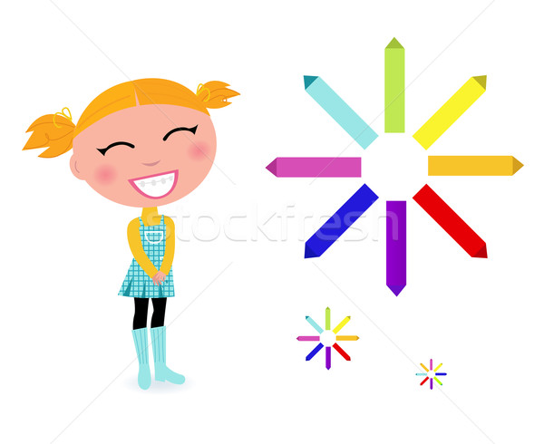 School girl with rainbow pastel pencils isolated on white

 Stock photo © lordalea
