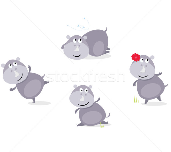 Cute Happy Rhinoceros In Four Poses
 Stock photo © lordalea