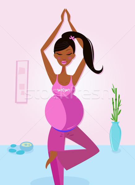 Pregnant Dark Skinned Woman Doing Yoga, Tree Pose
 Stock photo © lordalea