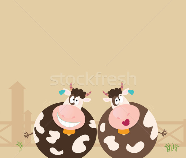 Boerderijdieren twee gelukkig koeien dieren boerderij Stockfoto © lordalea