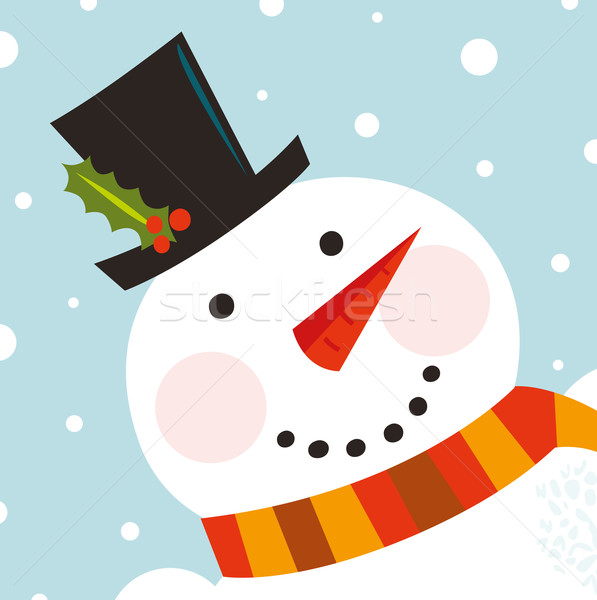 Cute happy Snowman face with snowing background Stock photo © lordalea