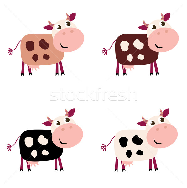 Cute cow set in 4 different colors isolated on white background Stock photo © lordalea