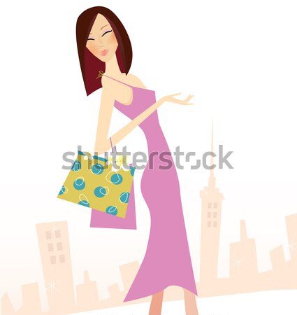 Femeie cumpărături oraş afişa Imagine de stoc © lordalea