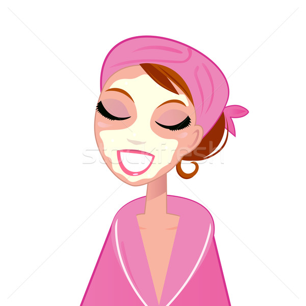 Spa facial girl wearing pink bath robe isolated on white Stock photo © lordalea