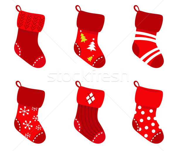 Red retro Christmas Socks collection isolate on white Stock photo © lordalea