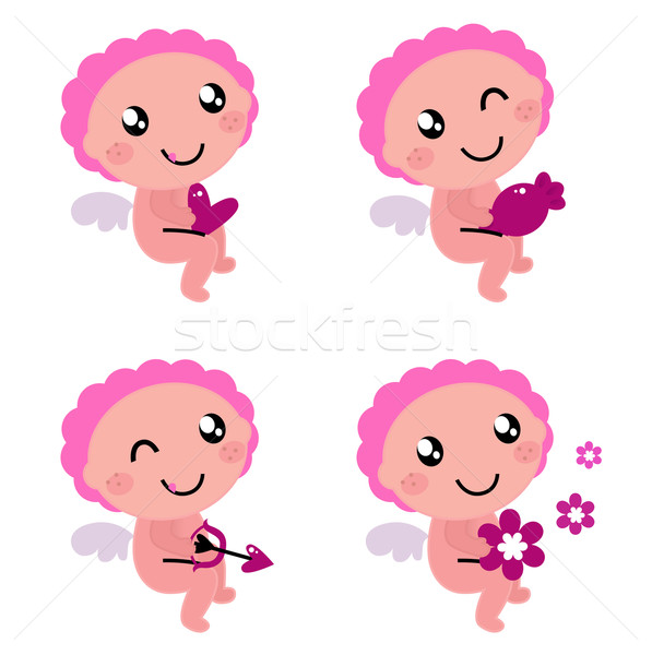 Cute cupid or angel with various items collection Stock photo © lordalea