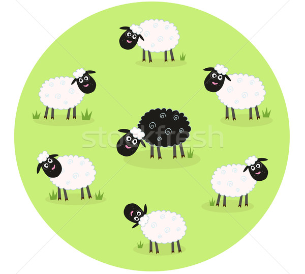 Jeden czarny owiec stylizowany rodziny inny Zdjęcia stock © lordalea