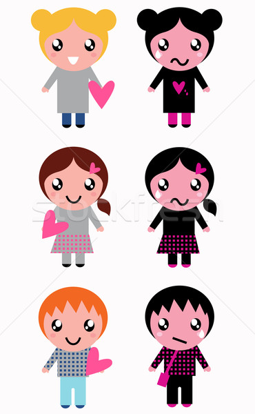 Good and bad kids with hearts isolated on white Stock photo © lordalea