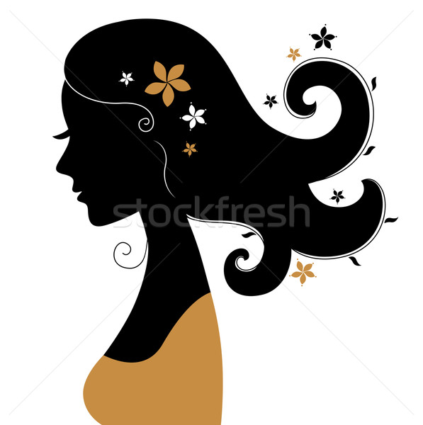 Retro kadın siluet çiçekler saç bağbozumu Stok fotoğraf © lordalea