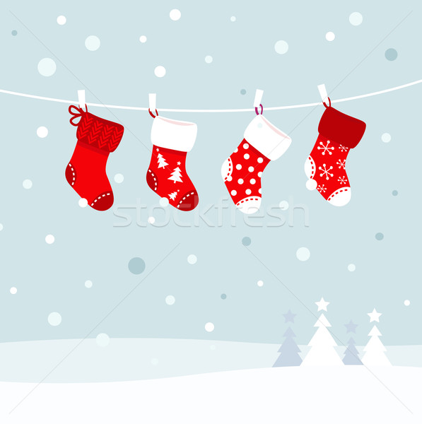 Karácsony zokni tél természet fehér piros Stock fotó © lordalea