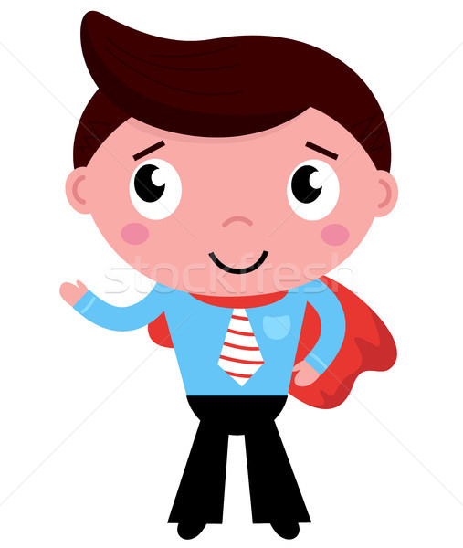 Cartoon superhero businessman in red cape isolated on white Stock photo © lordalea