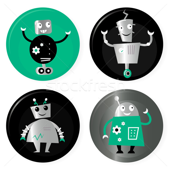 Cute retro robots badget collection isolated on white Stock photo © lordalea