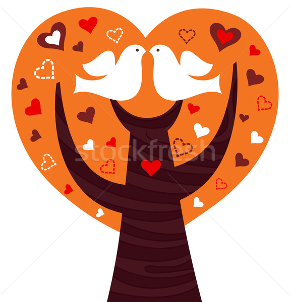 Birds couple in a pink heart tree isolated on white Stock photo © lordalea