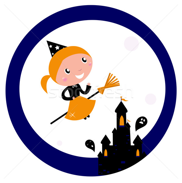 Halloween castle with Witch Girl flying around Moon

 Stock photo © lordalea