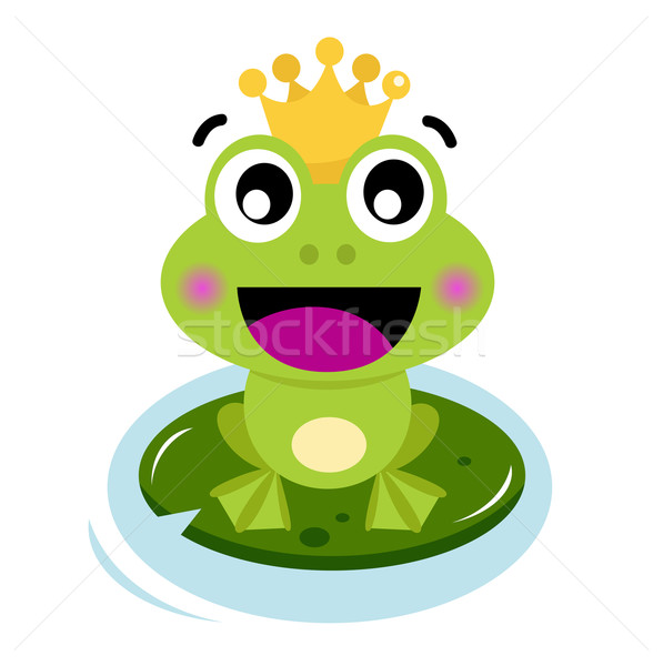 [[stock_photo]]: Cute · étonné · grenouille · prince · isolé · blanche