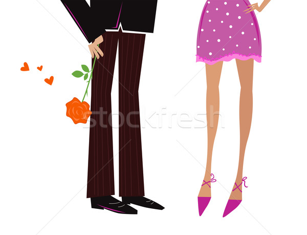 Stock photo: Man Giving Woman romantic gift - red rose