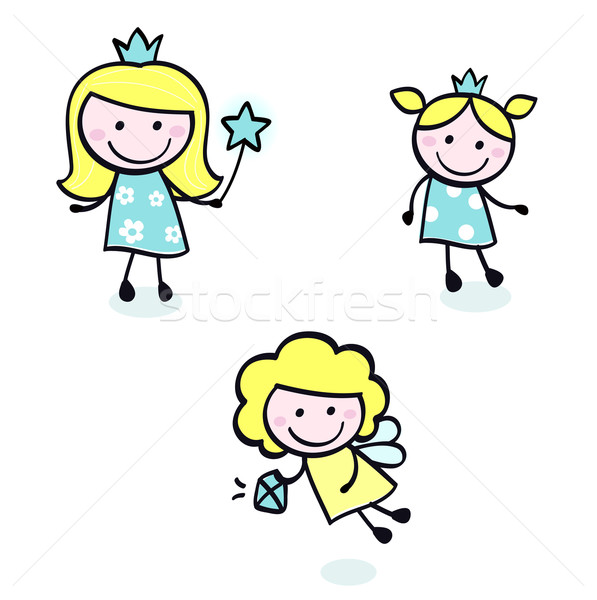 Cute doodle princess collection isolated on white - blue Stock photo © lordalea
