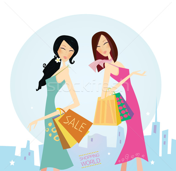 Compras mujeres ciudad ciudad aislado blanco Foto stock © lordalea