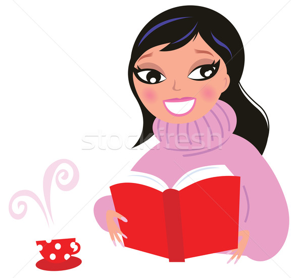 Beautiful Woman reading book from red library isolate on white Stock photo © lordalea