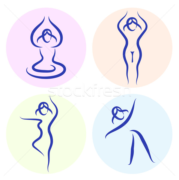 Yoga line silhouette set isolated on white Stock photo © lordalea