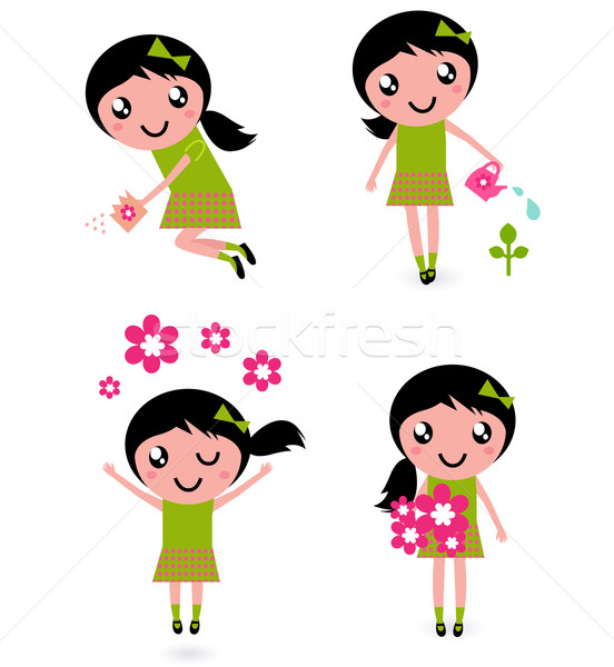 Cute little girl with spring Flowers isolated on white Stock photo © lordalea