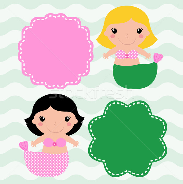 Mermaids with blank signs isolated on wave background Stock photo © lordalea