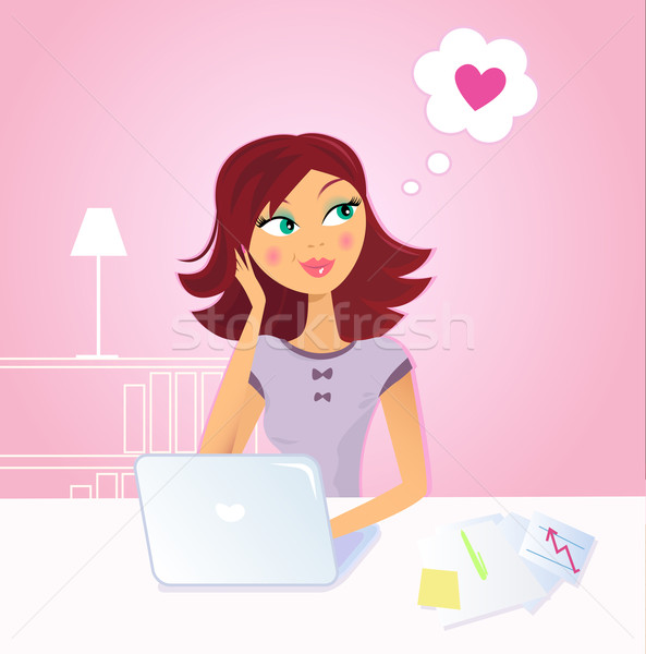 Happy woman daydreaming about love in office Stock photo © lordalea