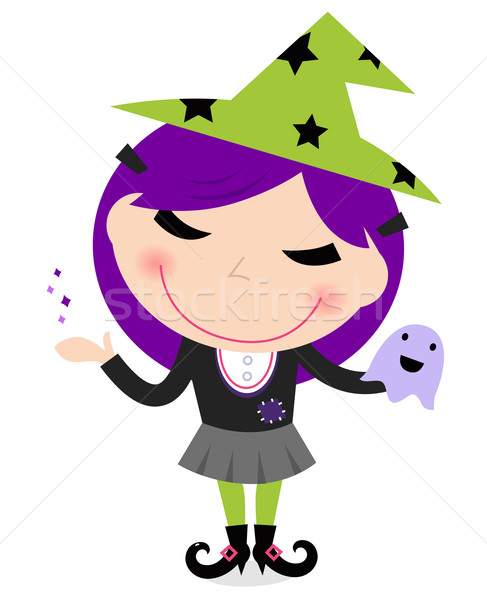Stock photo: Cute witch girl isolated on white