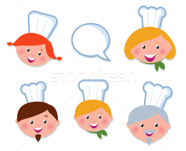 Cute cooking and icons set - chef family (  isolated on white ) Stock photo © lordalea