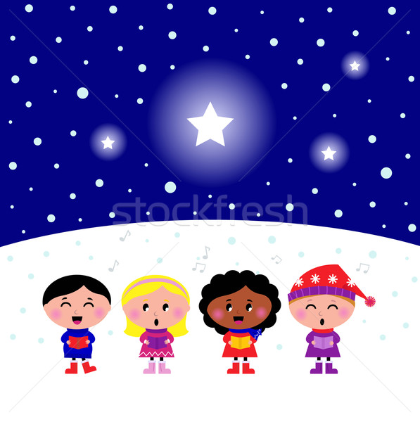 Aranyos multikulturális gyerekek énekel karácsony dal Stock fotó © lordalea