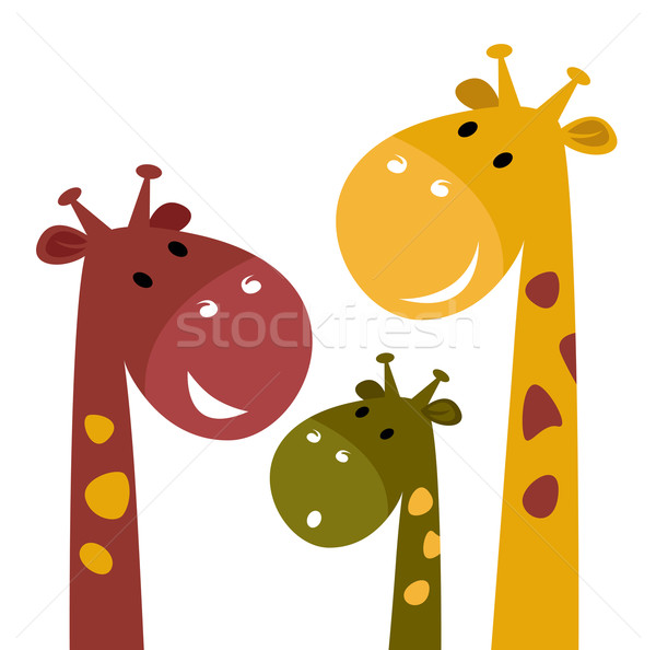 Drăguţ girafă familie izolat alb fericit Imagine de stoc © lordalea