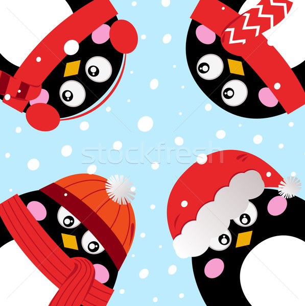 Cute penguins in circle on snowing background Stock photo © lordalea