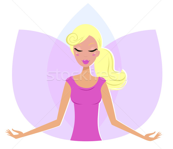 Foto stock: Yoga · meditando · mujer · aislado · blanco