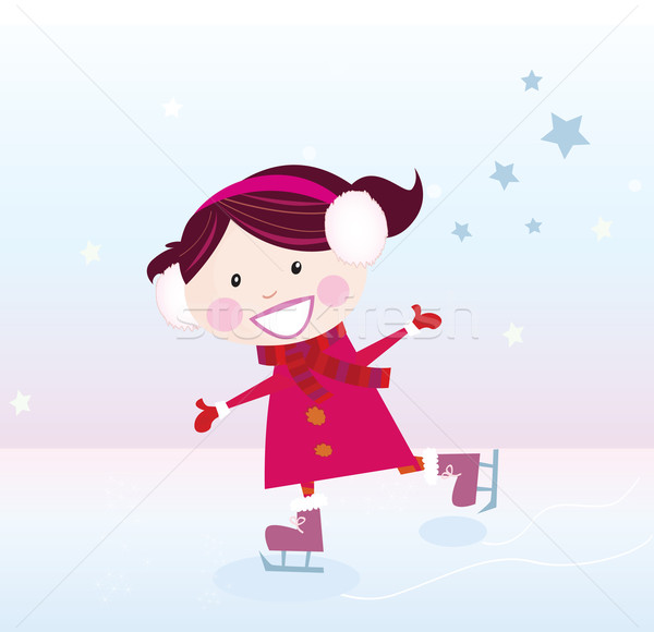 Patinaj fată mic gheaţă vector Imagine de stoc © lordalea