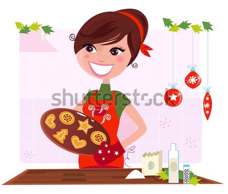 Christmas woman baking cookies in retro kitchen Stock photo © lordalea