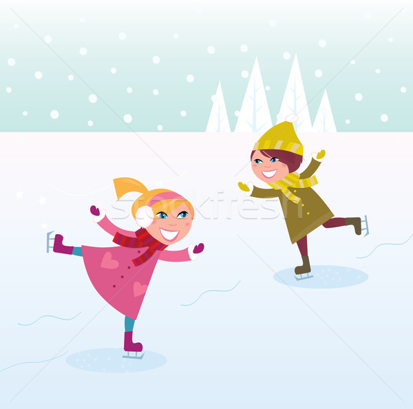 Tél korcsolyázás kislány fiú kettő gyerekek Stock fotó © lordalea
